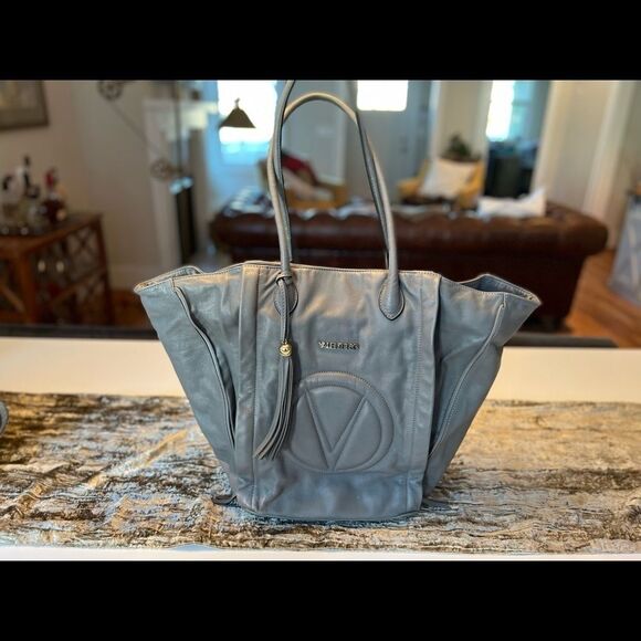 Valentino Fiore Tote Bag with Small Pouch - Leather - Grey - Picture 5 of 9